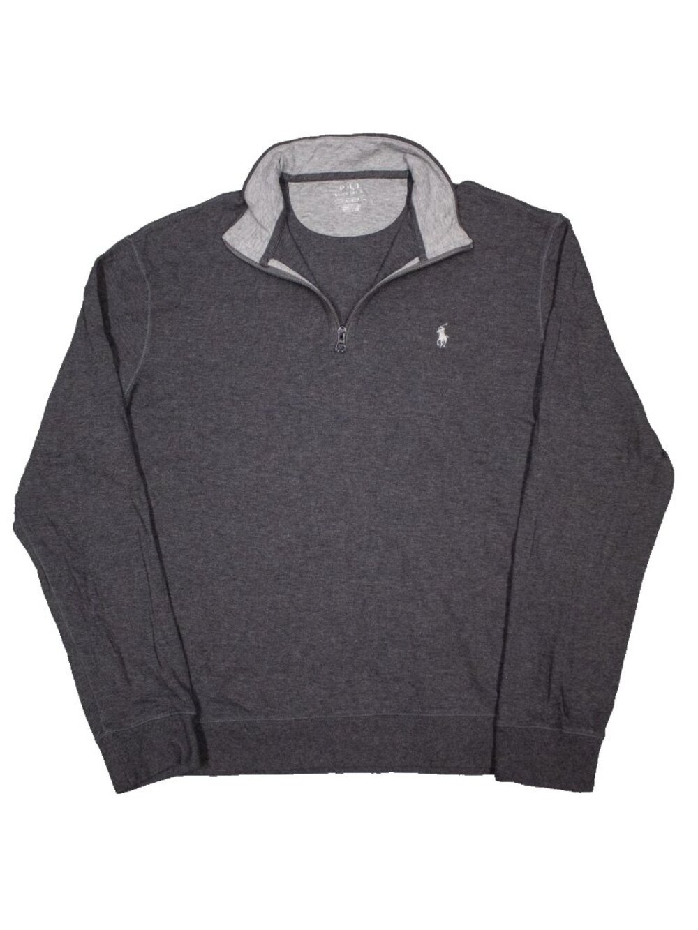 Polo Ralph Lauren 1/4 Zip Sweater Stretch Jersey Cotton Grey Pullover Large